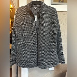 T by Talbot. Black/white Print. Fleece knit Jacket . Long Sleeve. Size Large